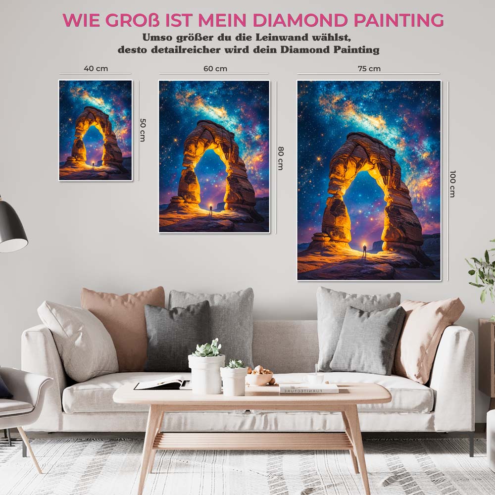 5D Diamond Painting mit AB-Effekt – Magischer Sternenhimmel am Felsbogen, Unique-Diamond