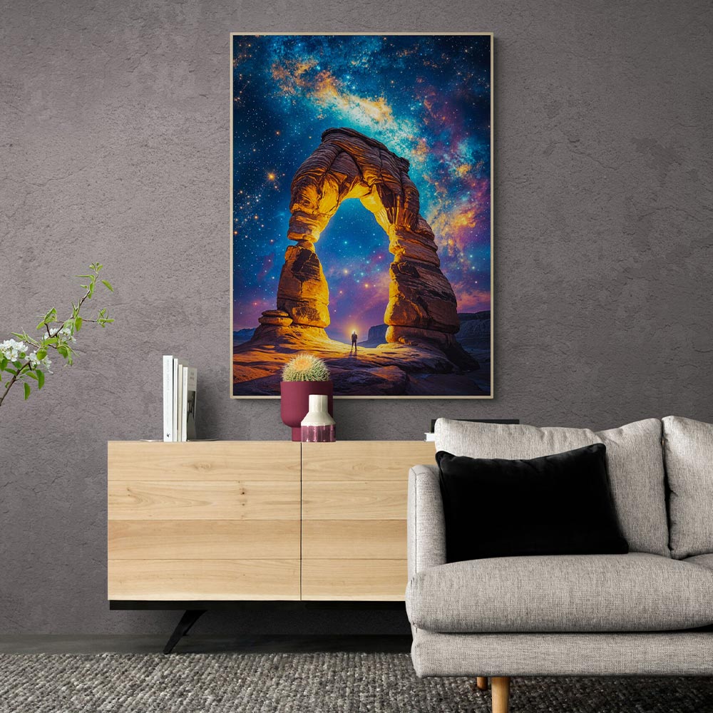 5D Diamond Painting mit AB-Effekt – Magischer Sternenhimmel am Felsbogen, Unique-Diamond