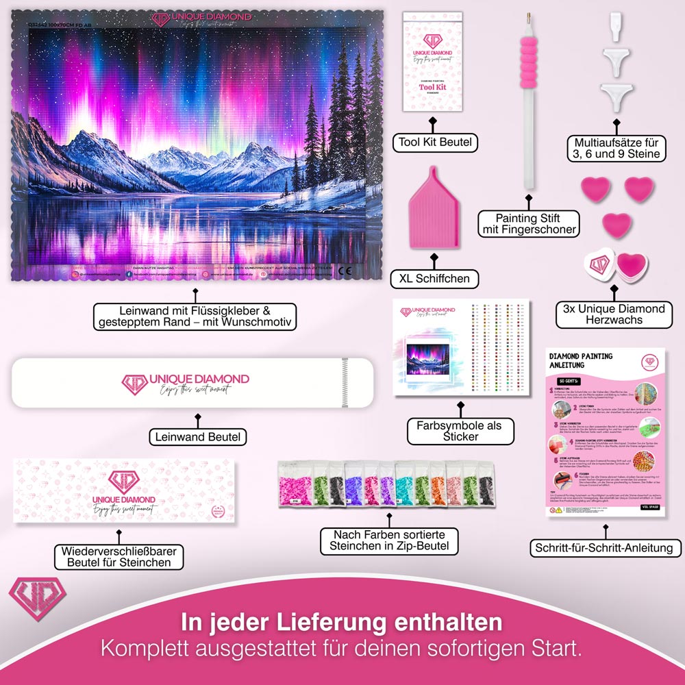 5D Diamond Painting – Nordlichtzauber über den Bergen Unique-Diamond