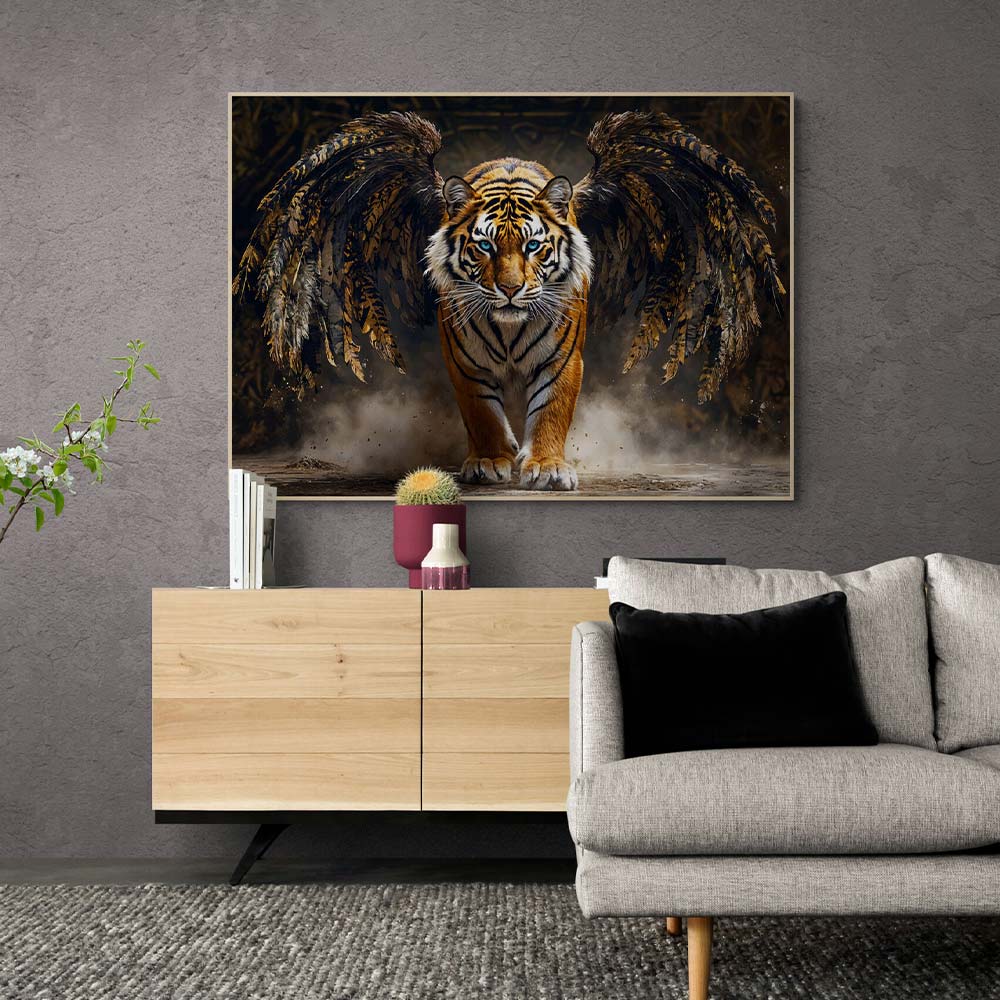 5D Diamond Painting mit AB-Effekt – Tiger mit Flügeln der Macht mit 100 Farben, Unique-Diamond
