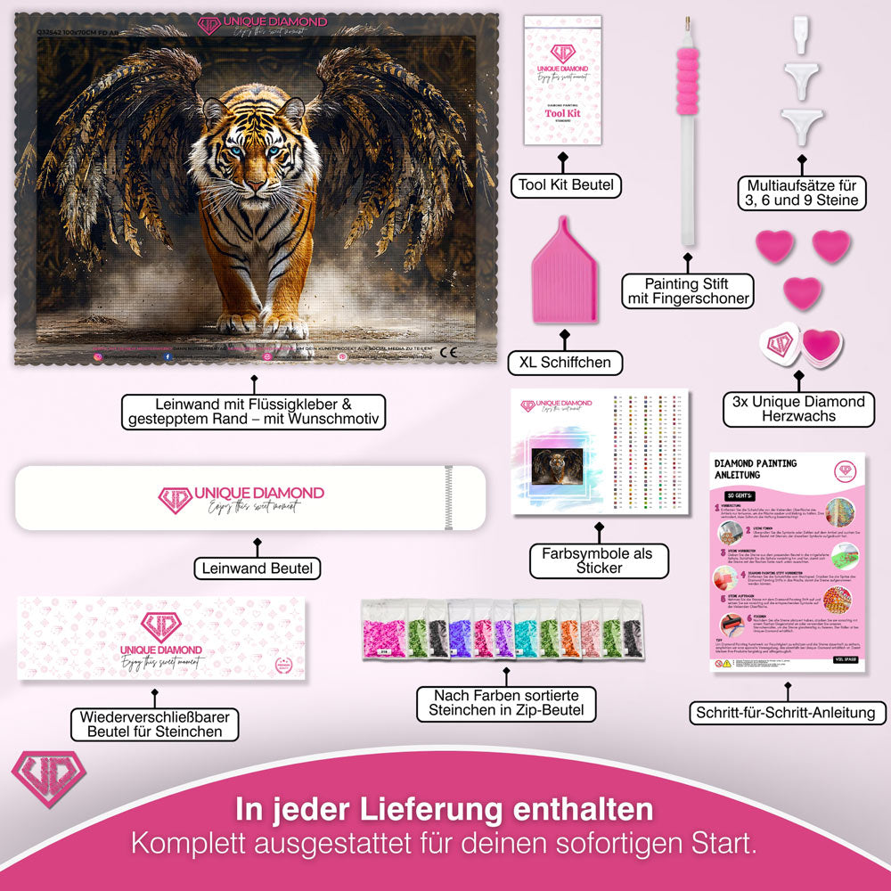 5D Diamond Painting – Tiger mit Flügeln der Macht Unique-Diamond