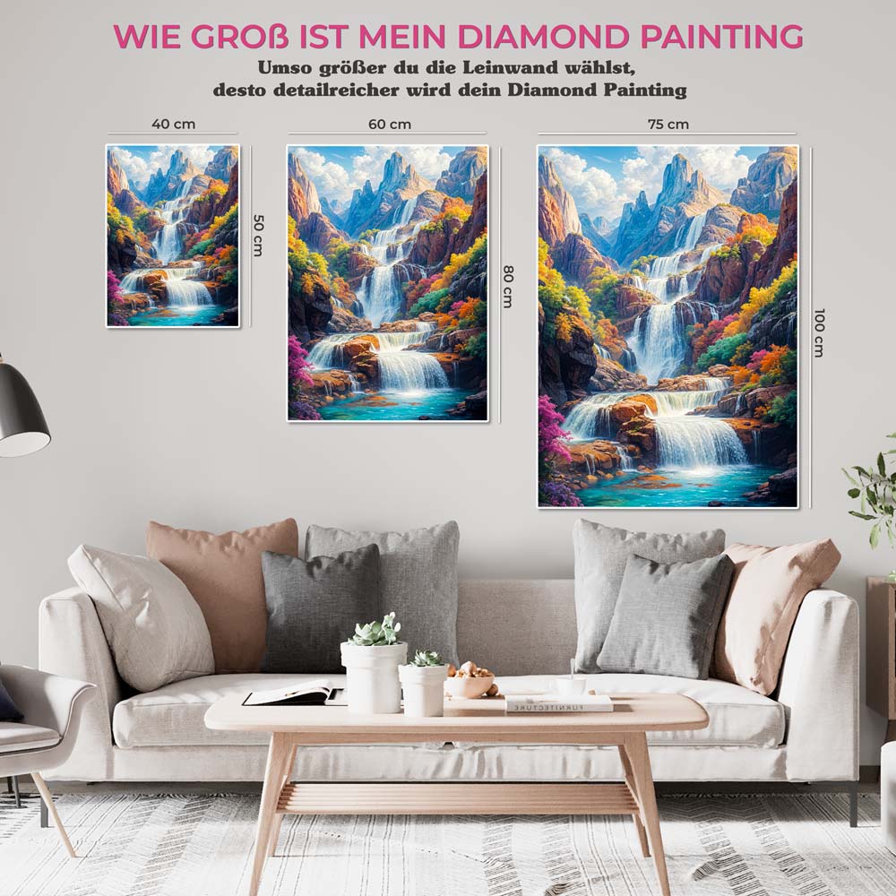 5D Diamond Painting mit AB-Effekt – Wasserfälle des Paradieses, Unique-Diamond