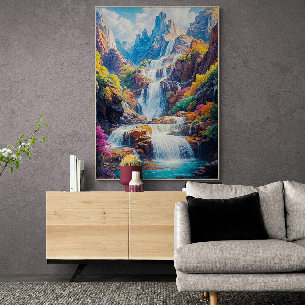 5D Diamond Painting mit AB-Effekt – Wasserfälle des Paradieses, Unique-Diamond