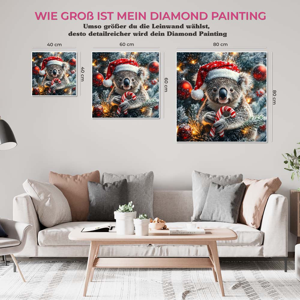 5D Diamond Painting mit AB-Effekt – Weihnachts-Koala mit Zuckerstange, Unique-Diamond