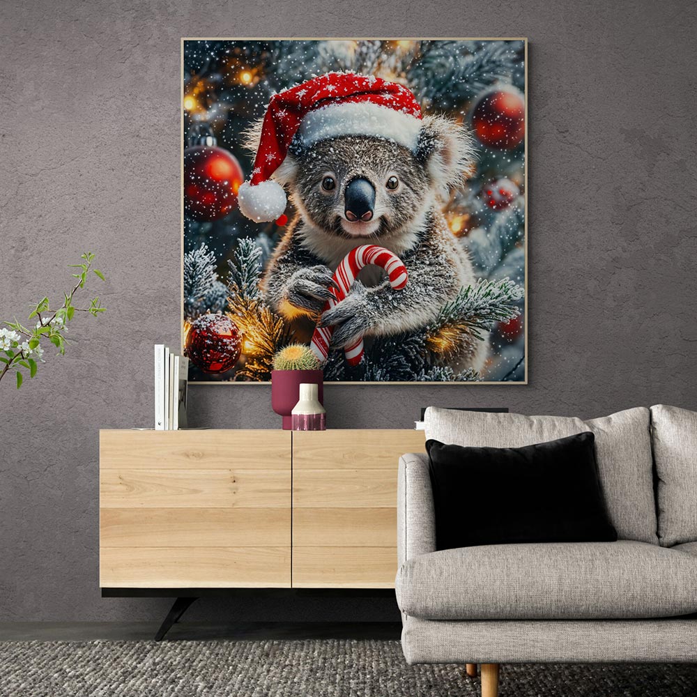 5D Diamond Painting mit AB-Effekt – Weihnachts-Koala mit Zuckerstange, Unique-Diamond