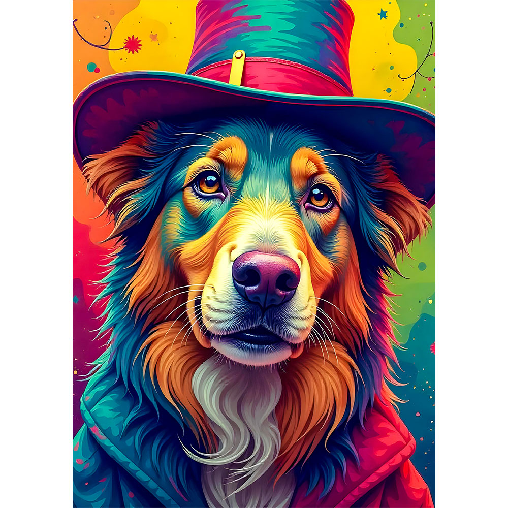 5D Diamond Painting mit AB-Effekt – Zauberhafte Farbenpracht des Hütehunds, Unique-Diamond