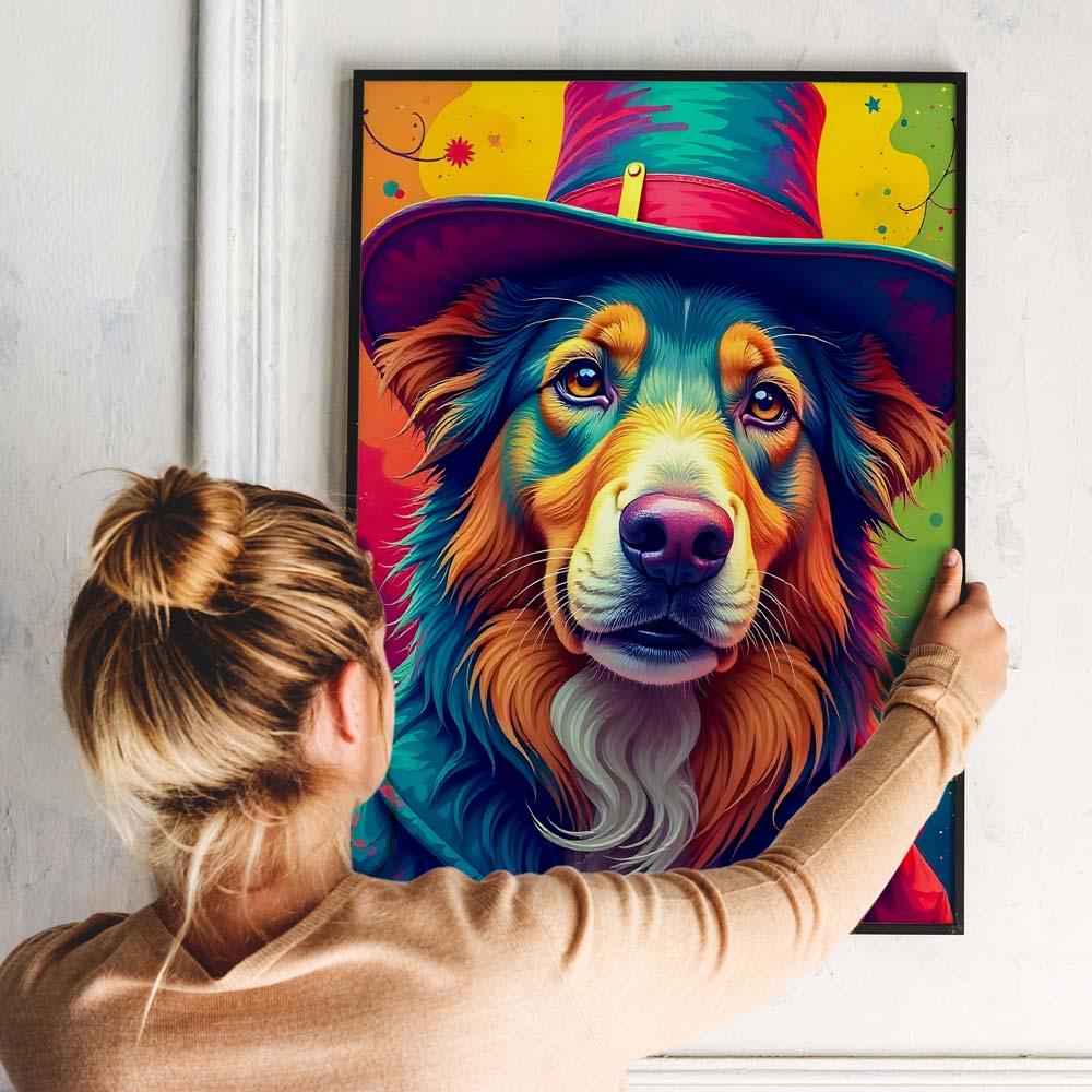 5D Diamond Painting mit AB-Effekt – Zauberhafte Farbenpracht des Hütehunds, Unique-Diamond