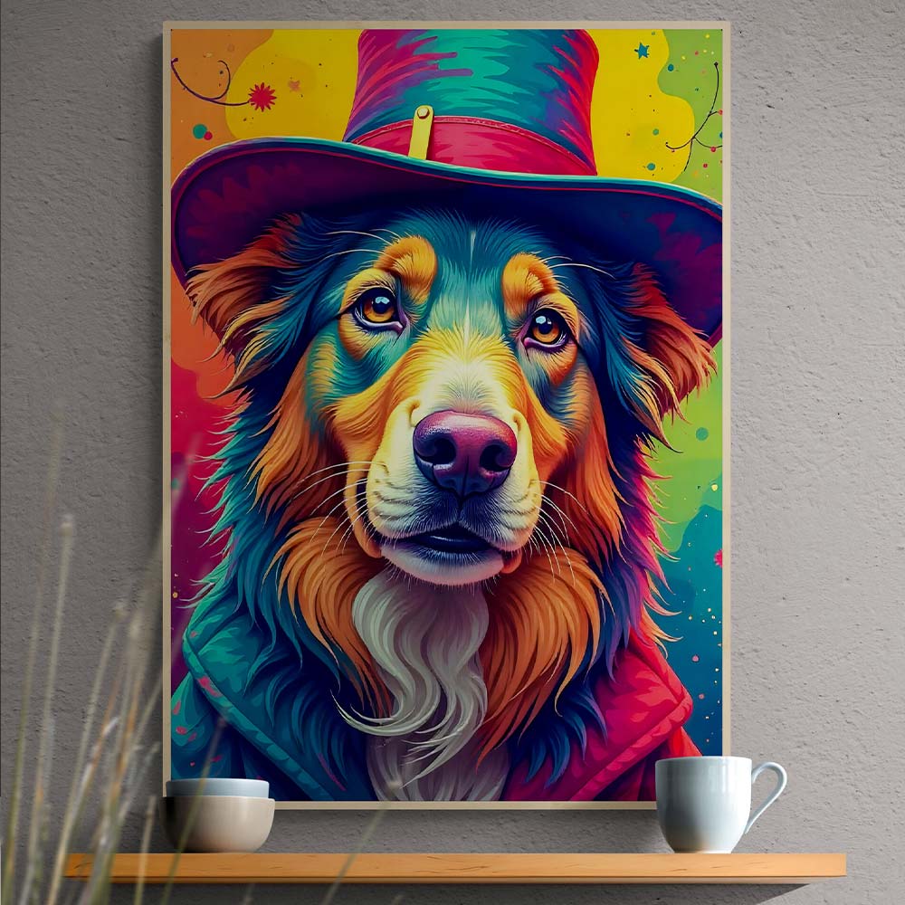 5D Diamond Painting mit AB-Effekt – Zauberhafte Farbenpracht des Hütehunds, Unique-Diamond