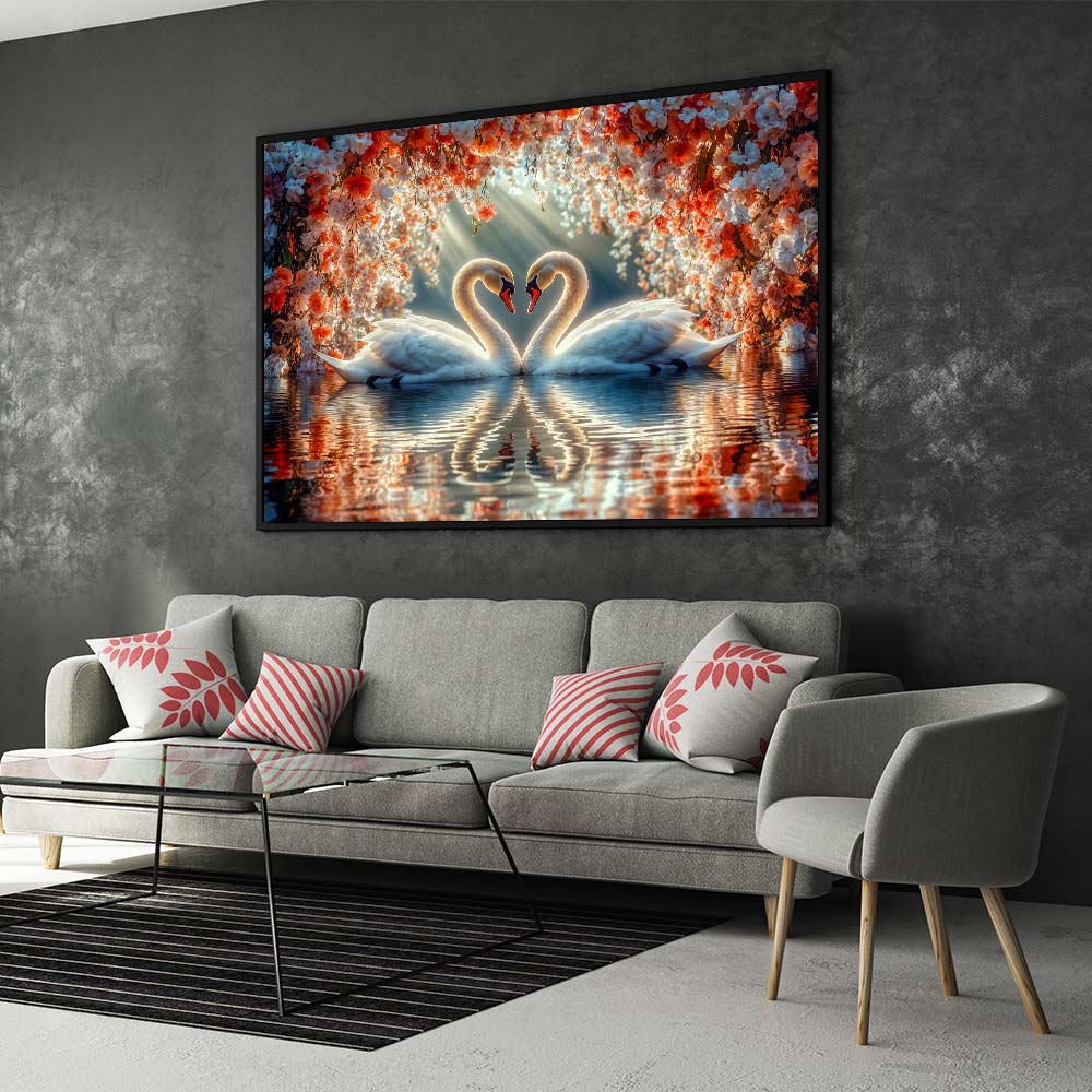 5D Diamond Painting mit AB Effekt – Zwei Schwäne in Liebe, Unique-Diamond
