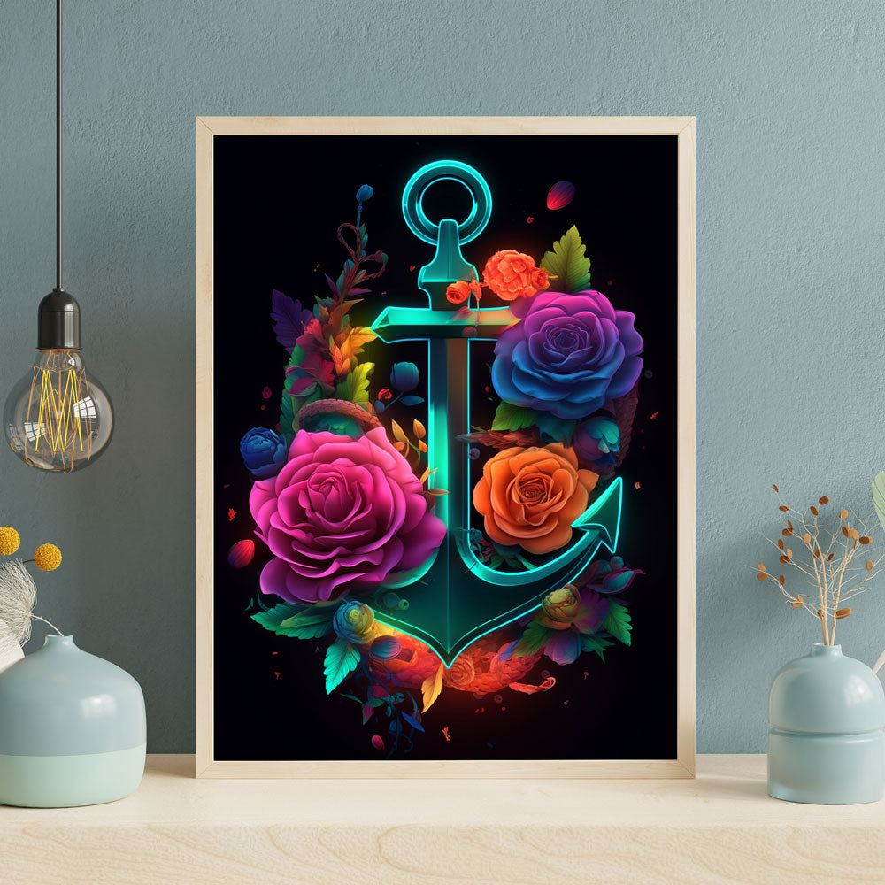 5D Diamond Painting AB Steine Anker mit Blumen, Unique-Diamond