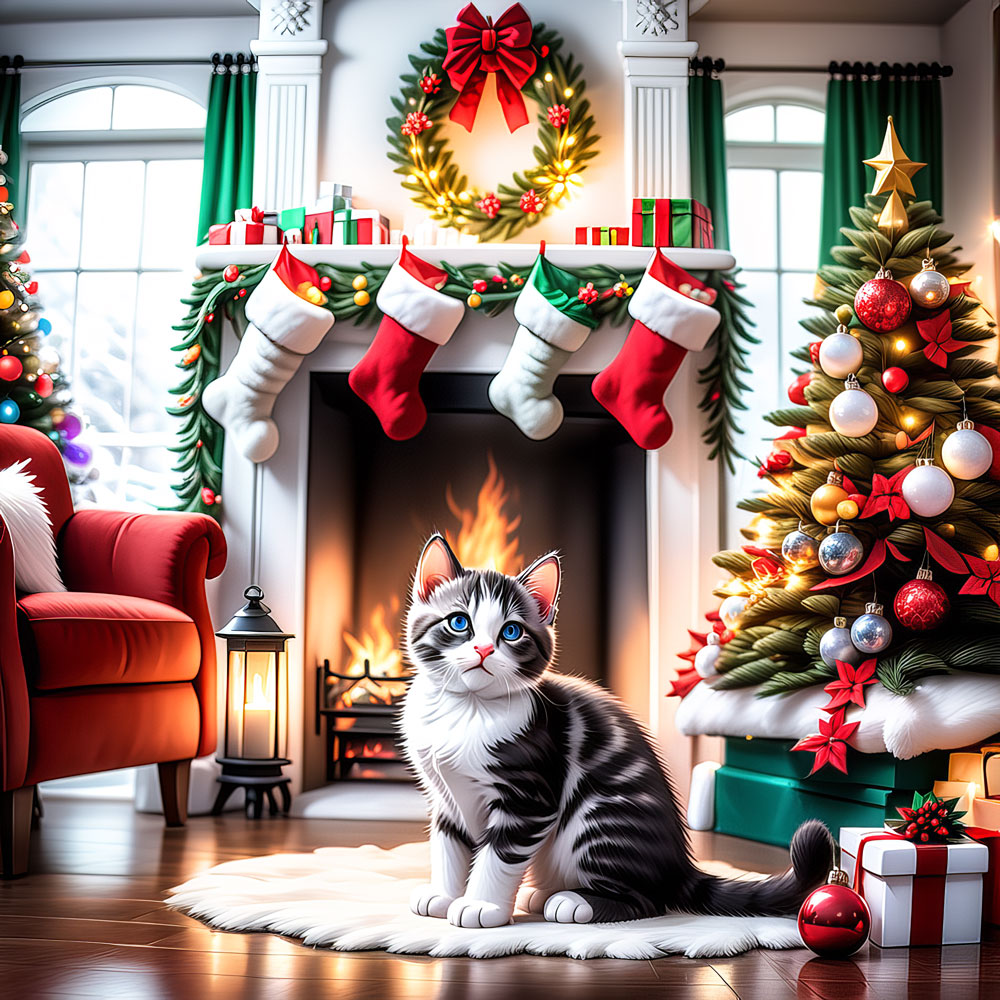 5D Diamond Painting AB Steine Christmas With Cat, Unique-Diamond