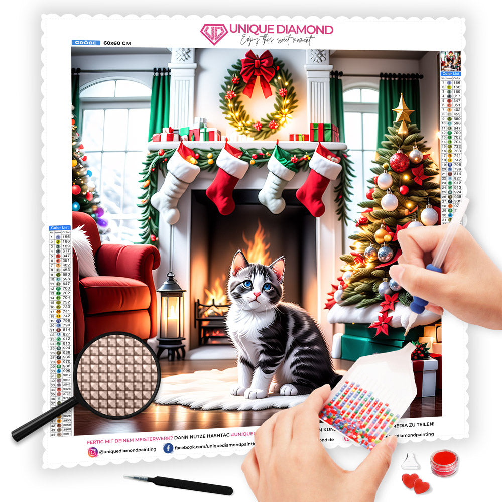 5D Diamond Painting AB Steine Christmas With Cat, Unique-Diamond