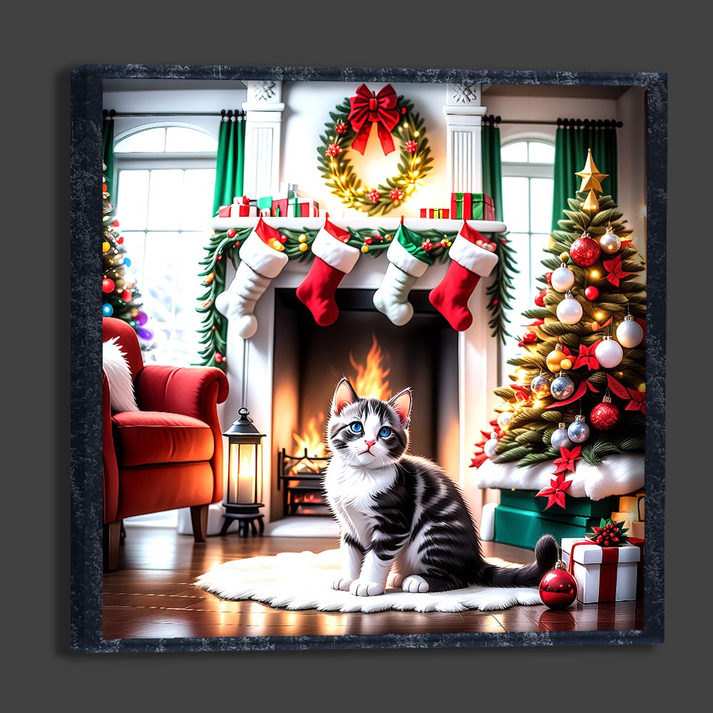 5D Diamond Painting AB Steine Christmas With Cat, Unique-Diamond