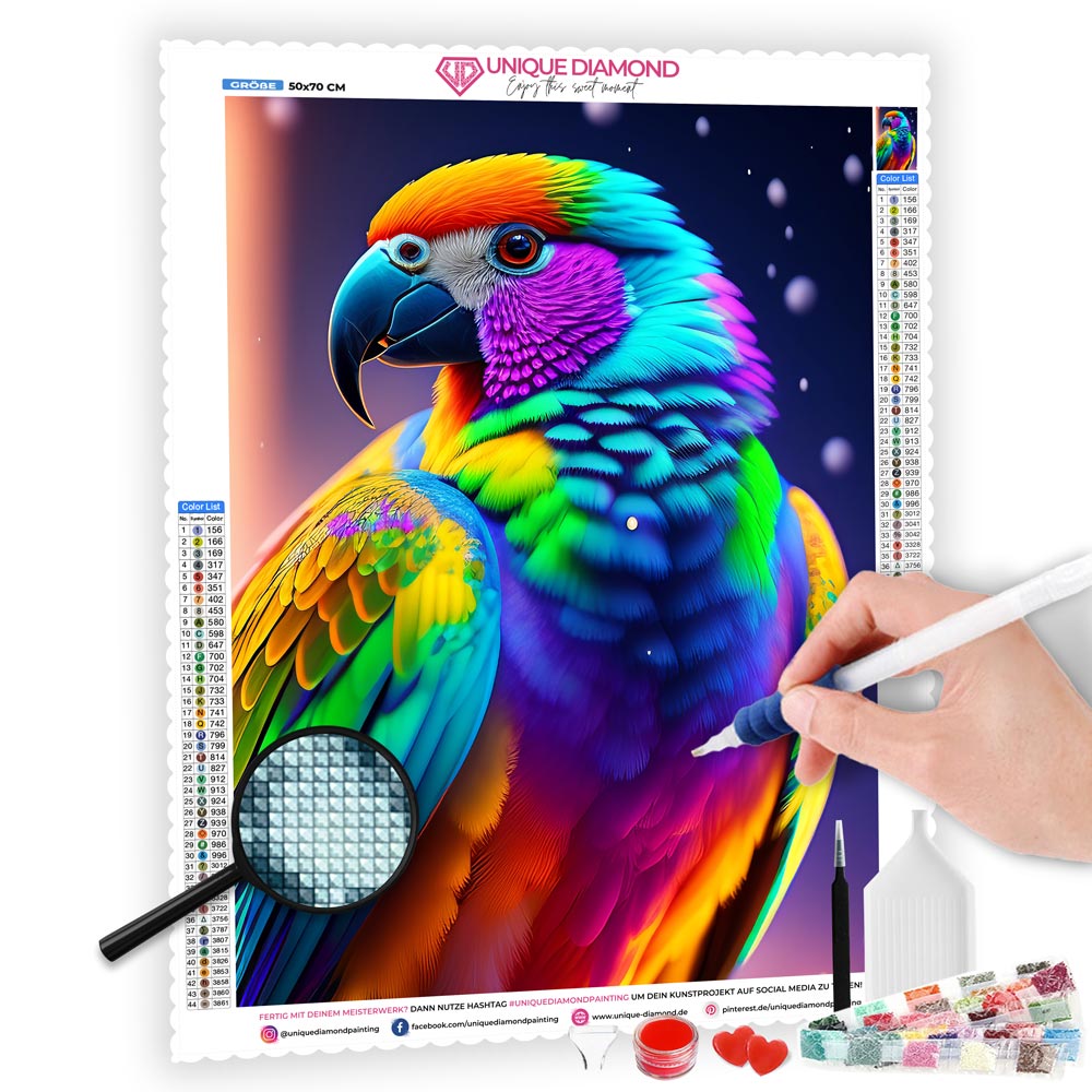 5D Diamond Painting AB Steine Colorful Parrot, Unique-Diamond