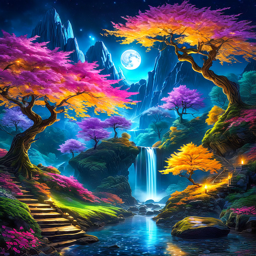 5D Diamond Painting AB Steine Farbige Landschaft, Unique-Diamond