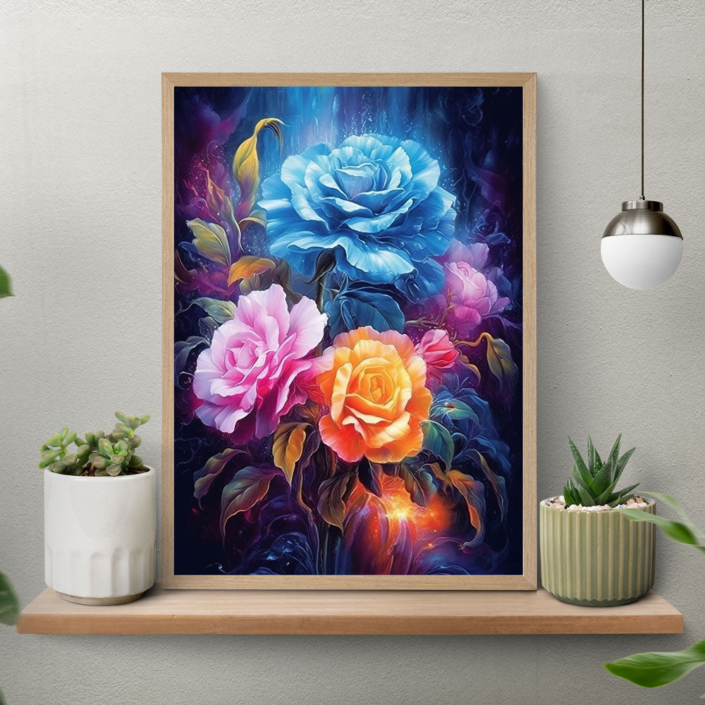 5D Diamond Painting AB Steine Farbige Rosen, Unique-Diamond