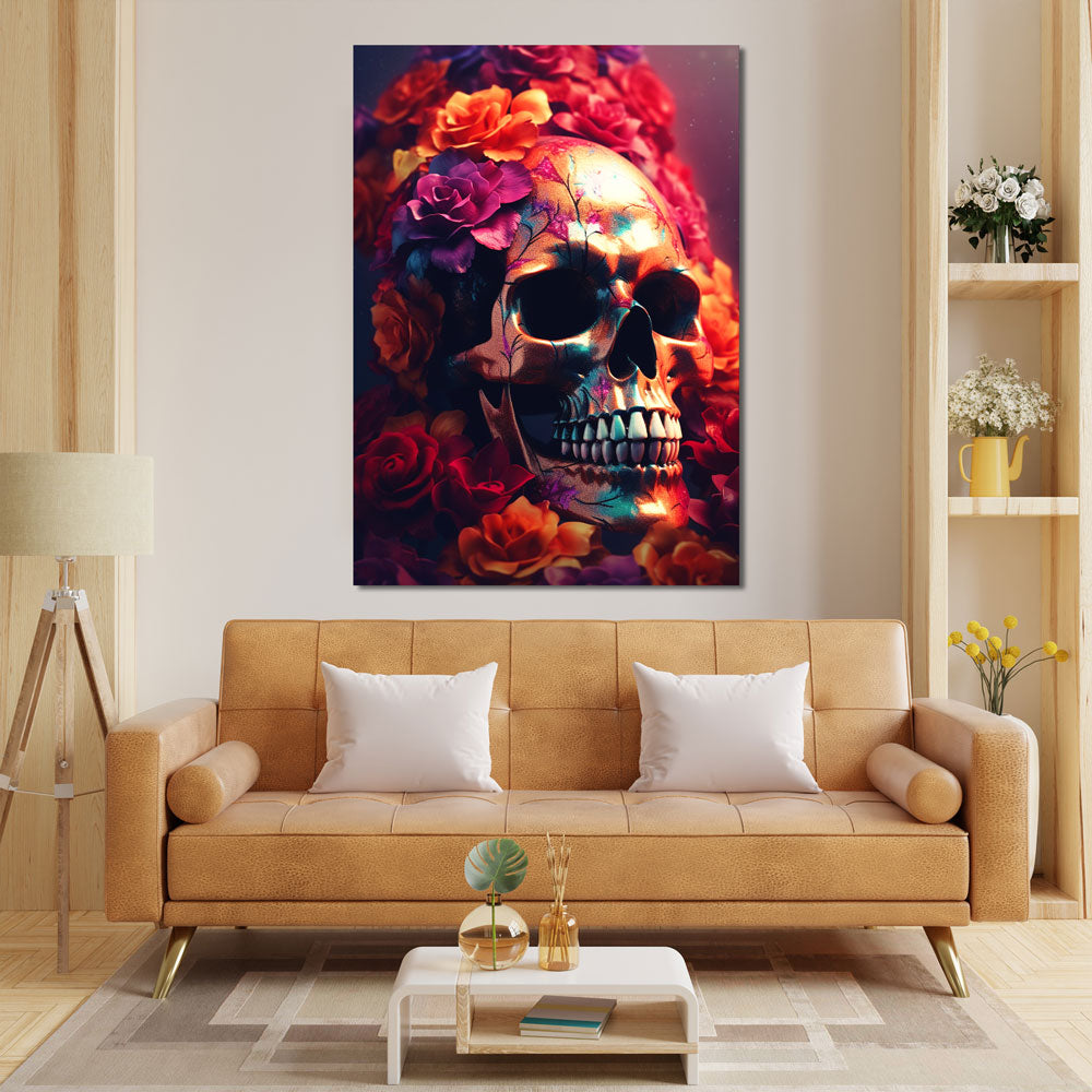 5D Diamond Painting AB Steine Schädel mit Blumen, Unique-Diamond