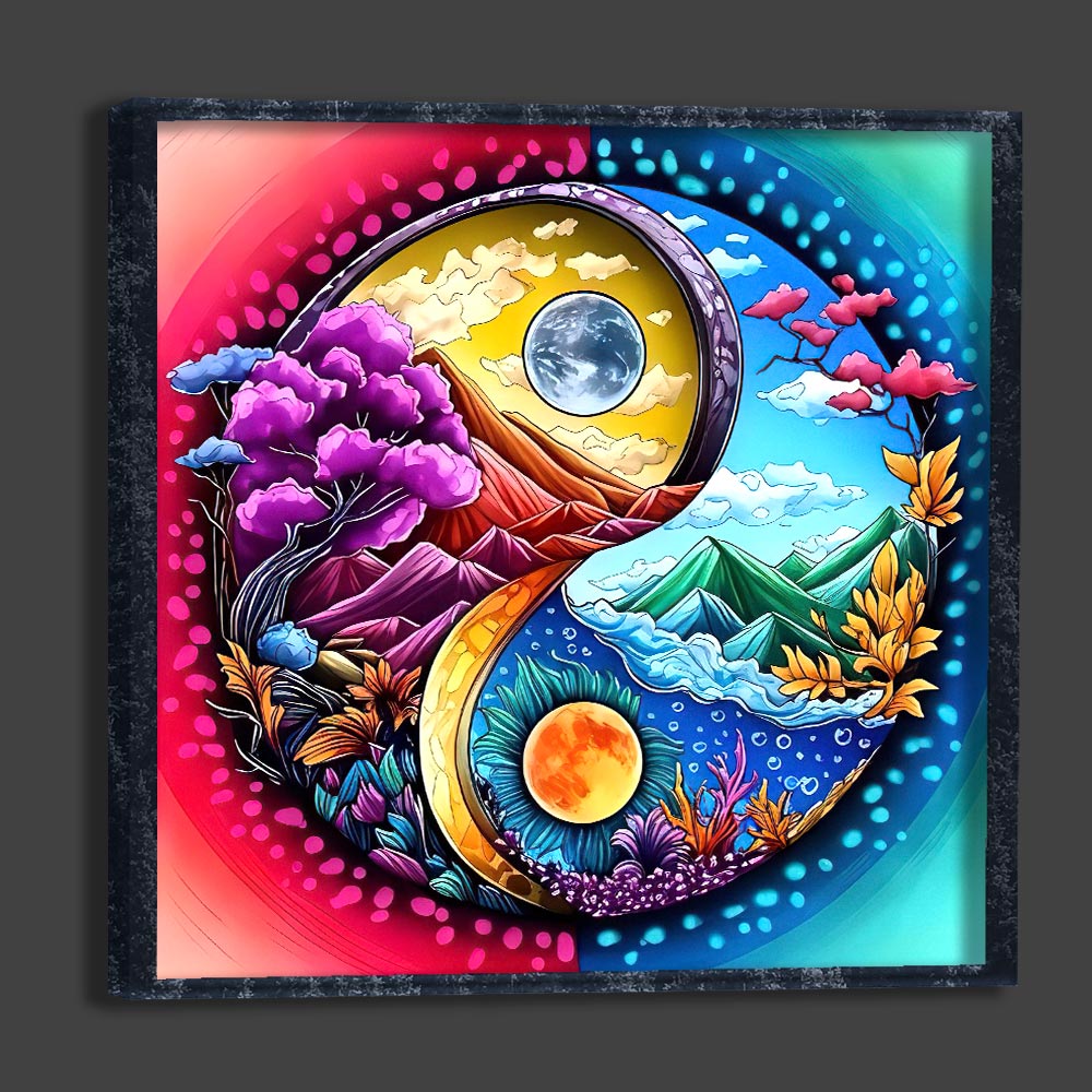 5D Diamond Painting AB Steine Yin und Yang Landschaft, Unique-Diamond