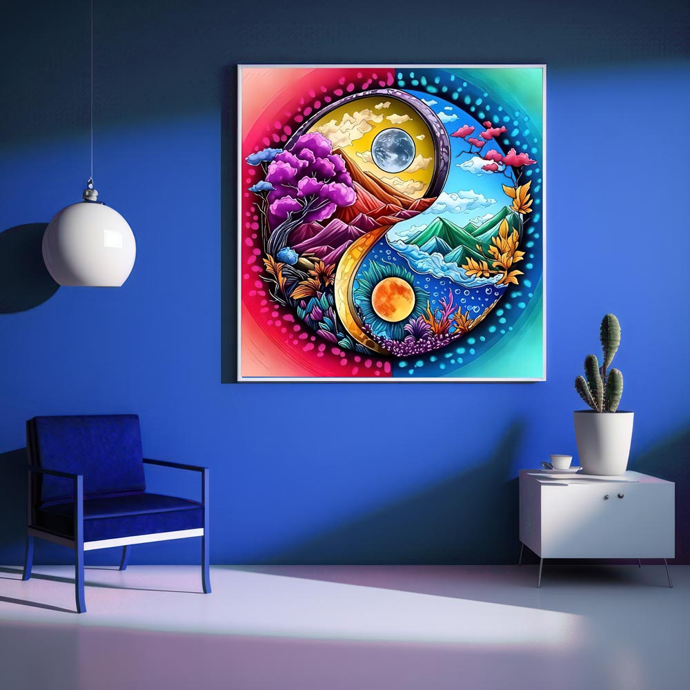 5D Diamond Painting AB Steine Yin und Yang Landschaft, Unique-Diamond