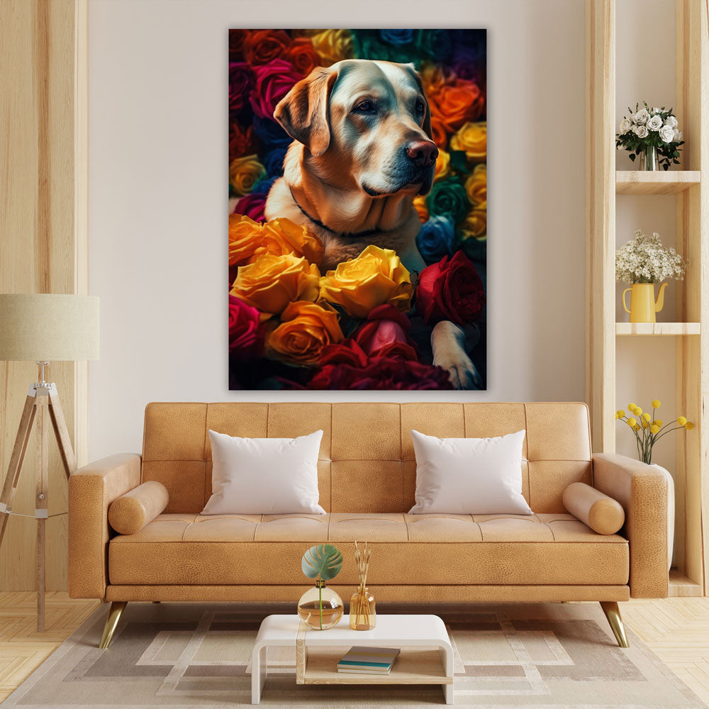 5D Diamond Painting AB Steine Hund in Blumen, Unique-Diamond