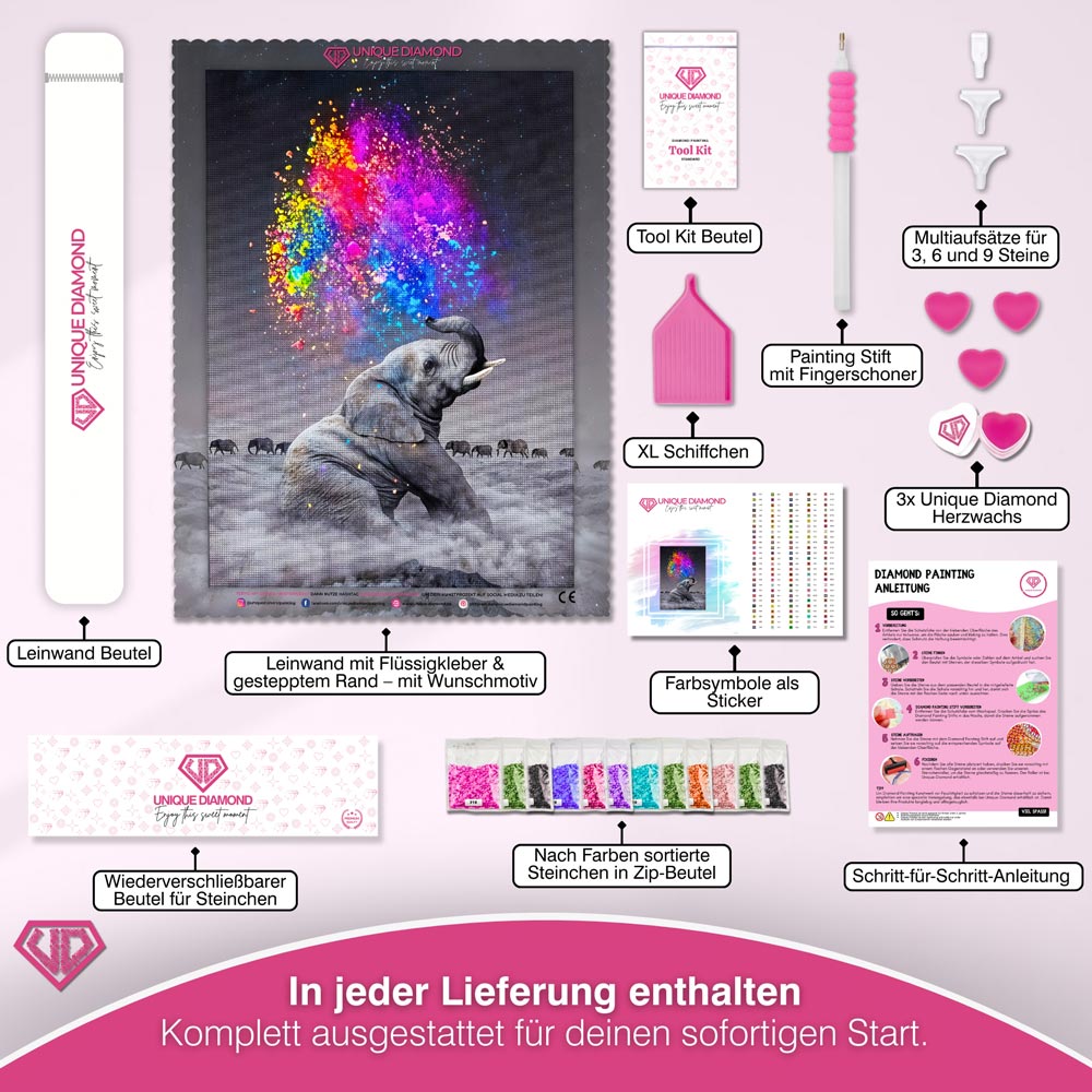 5D Diamond Painting – Elefant Farbspiel Unique-Diamond