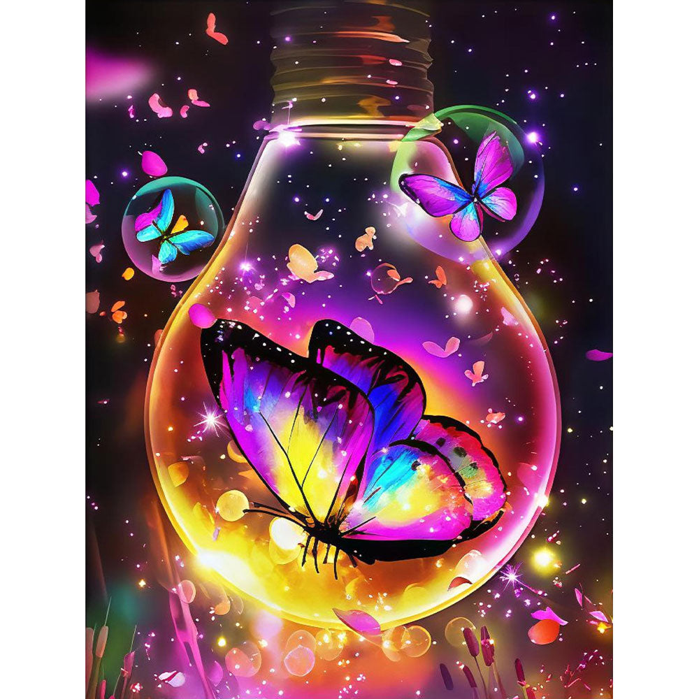 5D Diamond Painting AB Steine Glühbirne mit Schmetterling - Unique-Diamond