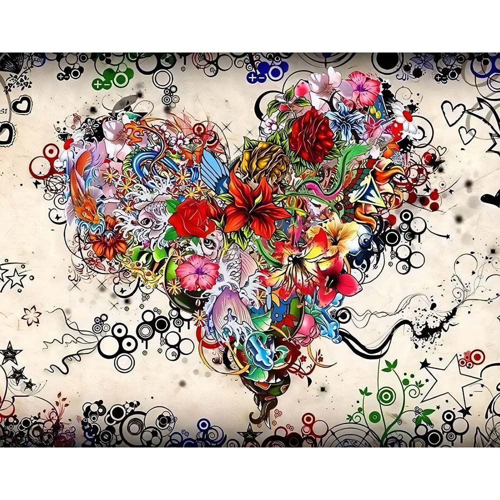 5D Diamond Painting AB Steine Herz aus Blumen abstrakt - Unique-Diamond