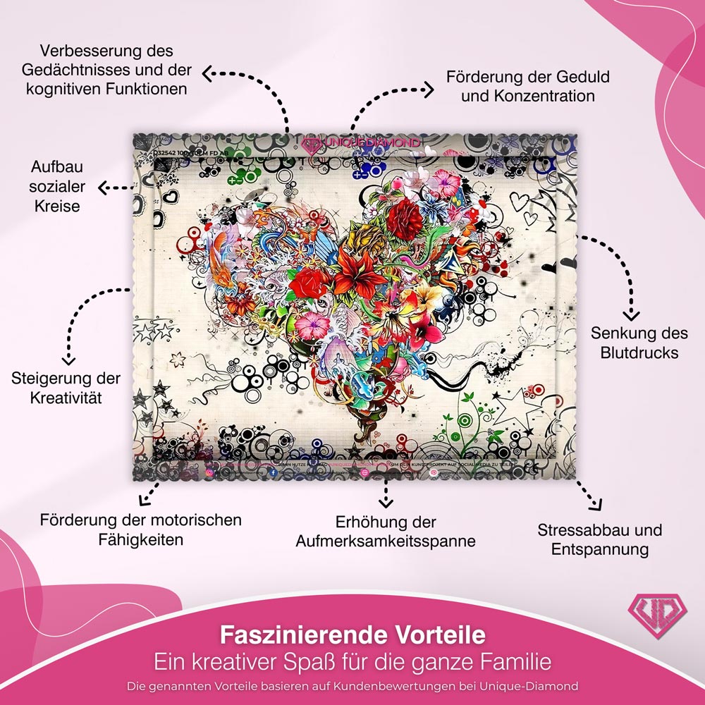 5D Diamond Painting – Herz aus Blumen abstrakt Unique-Diamond