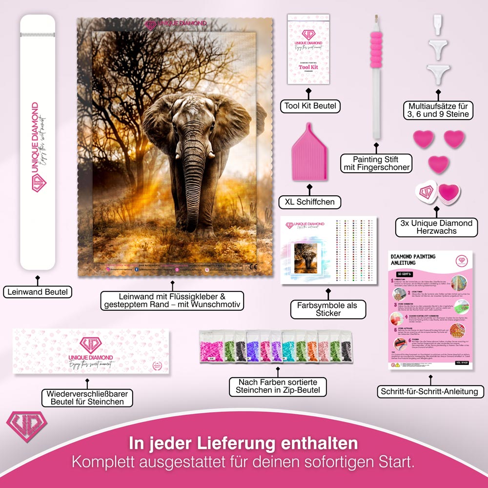 5D Diamond Painting – Afrikanischer Elefant Unique-Diamond