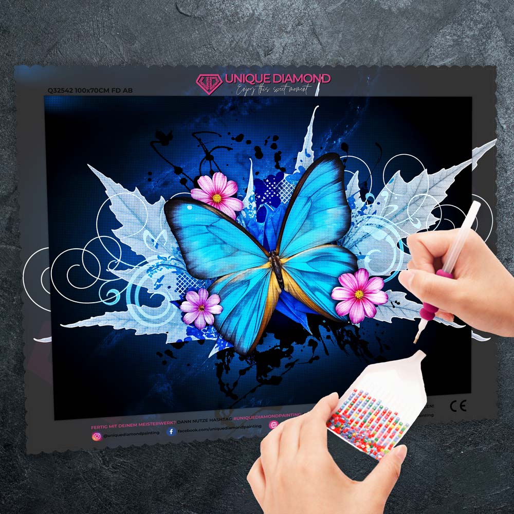 5D Diamond Painting – Blauer Schmetterling Unique-Diamond