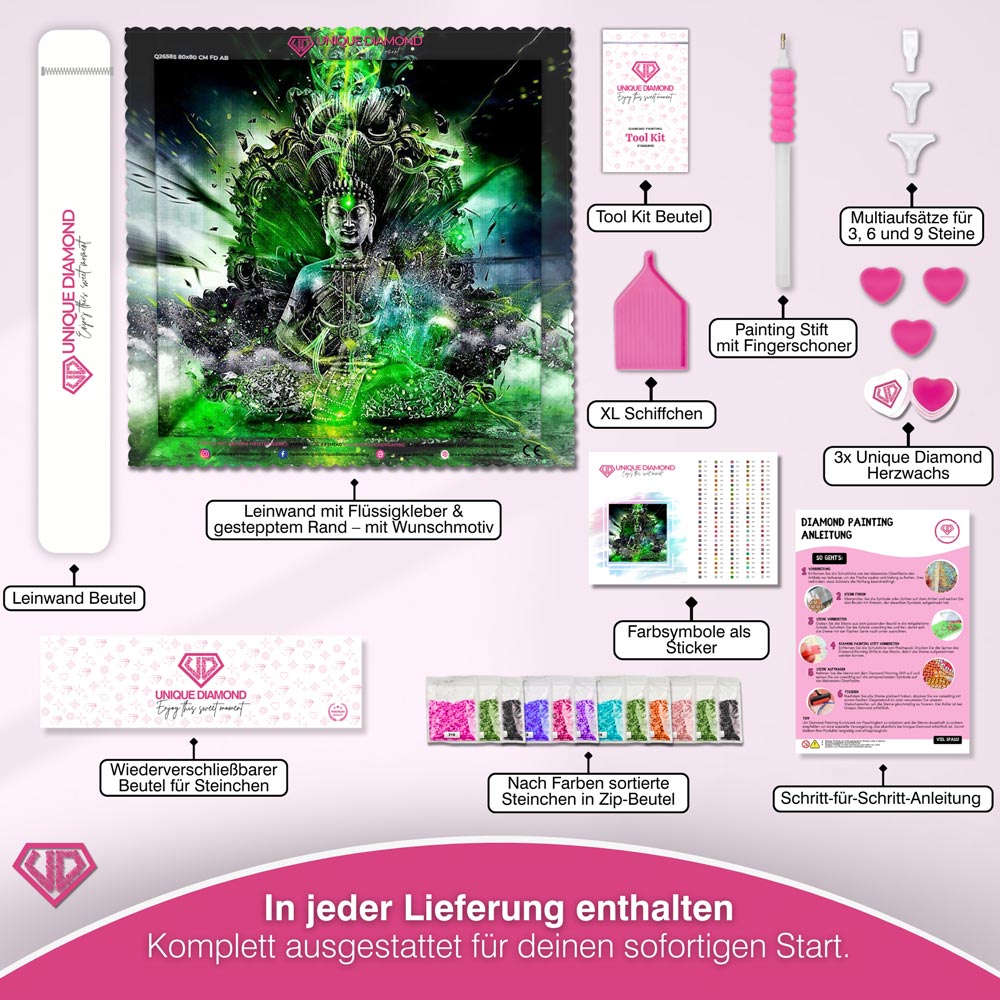 5D Diamond Painting – Grüner Buddha Unique-Diamond