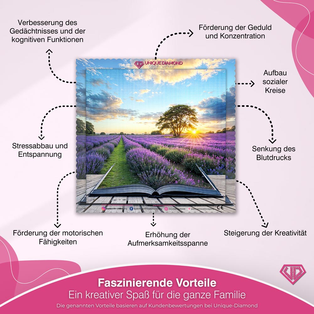 5D Diamond Painting – Lavendelwiese von Zauberbuch Unique-Diamond