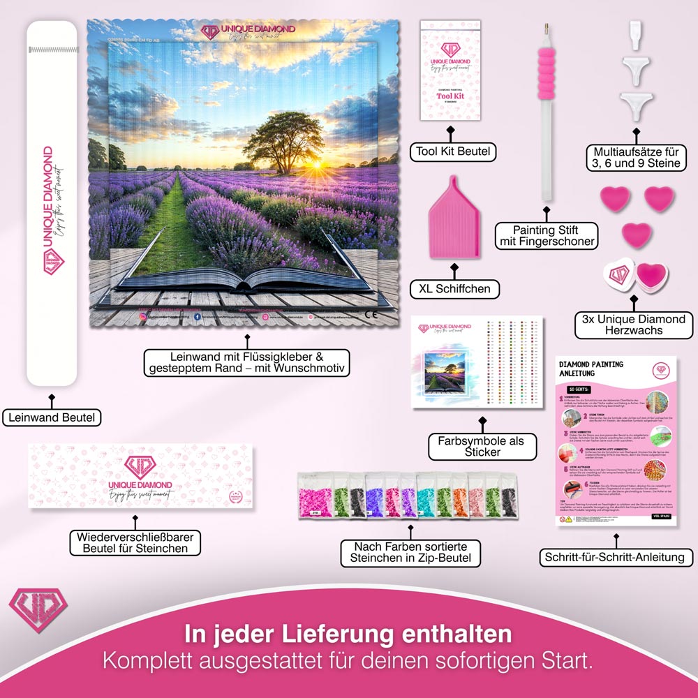 5D Diamond Painting – Lavendelwiese von Zauberbuch Unique-Diamond