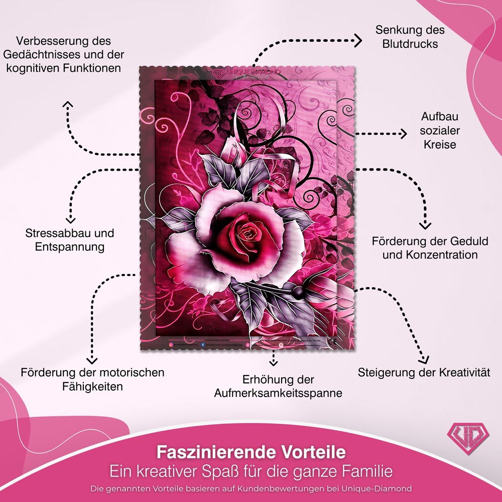 5D Diamond Painting – Pinke Geschenk Rose Unique-Diamond