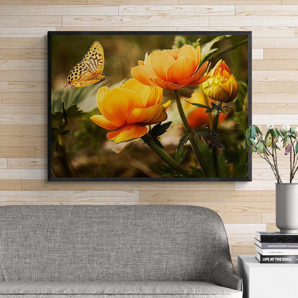5D Diamond Painting Schmetterling mit Blumen; Unique-Diamond