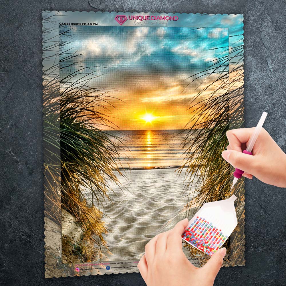 5D Diamond Painting – Sonnenuntergang am Strand Unique-Diamond