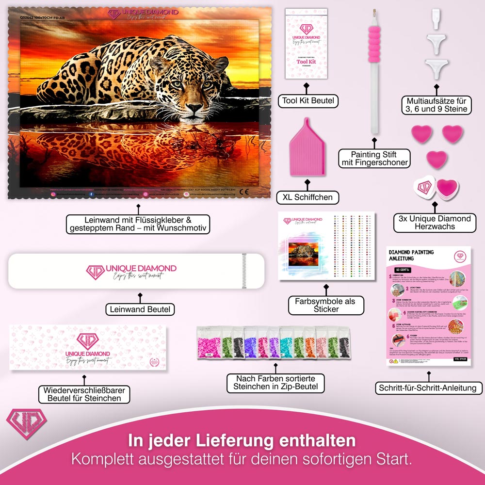 5D Diamond Painting – Sonnenuntergang Leopard Unique-Diamond