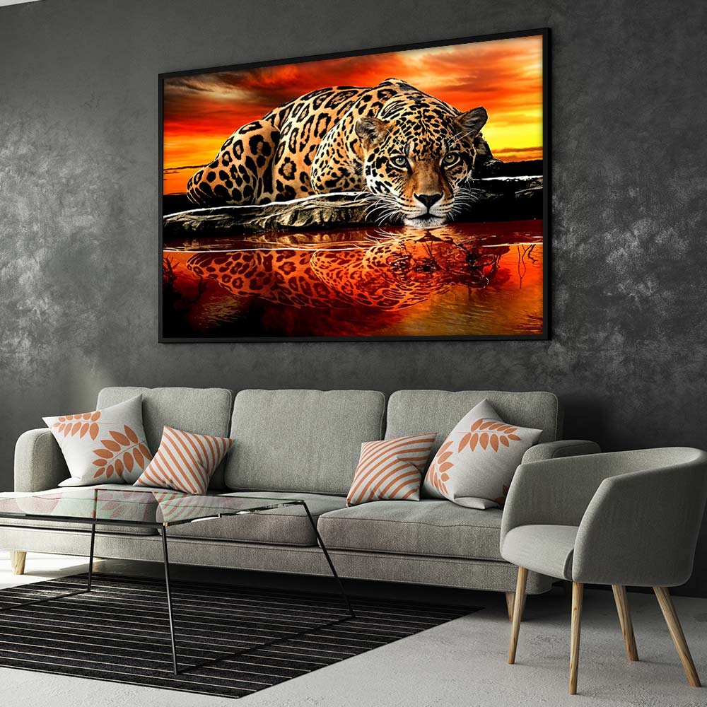 5D Diamond Painting – Sonnenuntergang Leopard Unique-Diamond