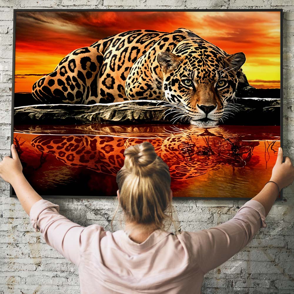 5D Diamond Painting – Sonnenuntergang Leopard Unique-Diamond