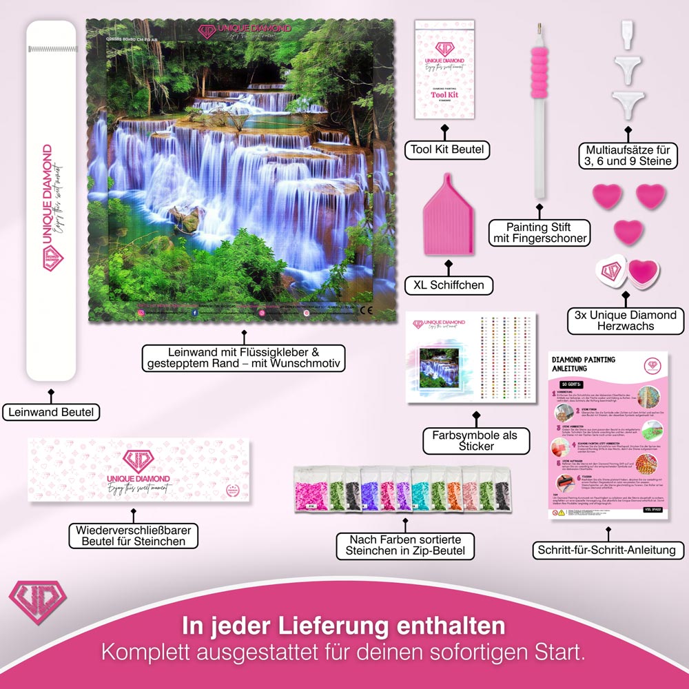 5D Diamond Painting - Wasserfall im Wald Unique-Diamond