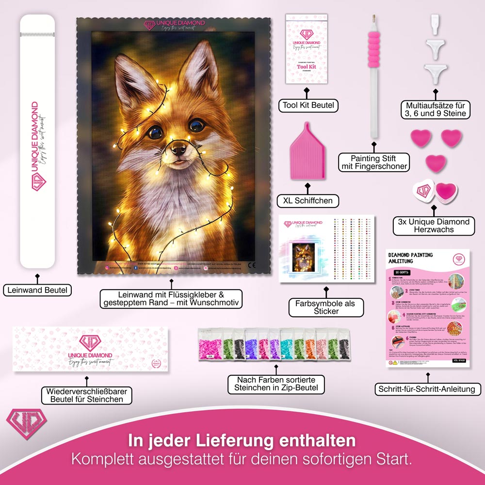 5D Diamond Painting – leuchtender Fuchs Unique-Diamond