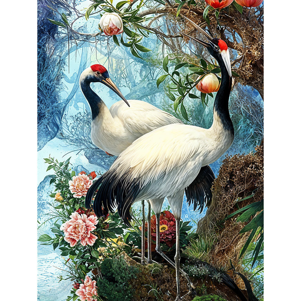 5D Diamond Painting – Zwei Kraniche Vogel des Glücks