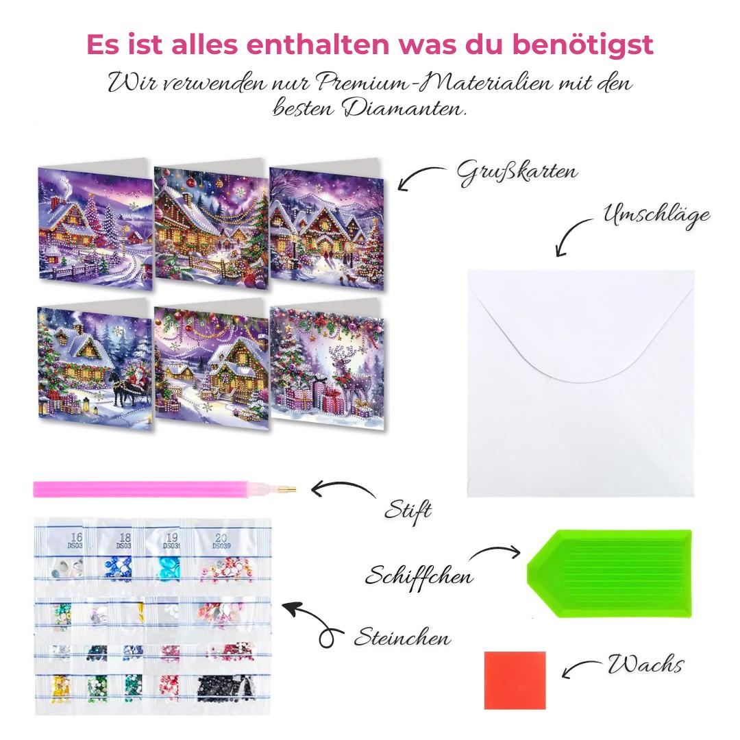 5D Diamond Painting Grußkarten – Winterliche Dorfidylle Unique-Diamond