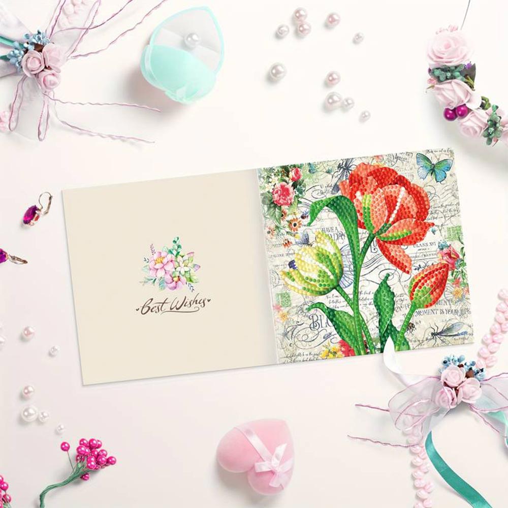 Diamond Painting Grußkarten Blumen 8 Stück, Unique-Diamond