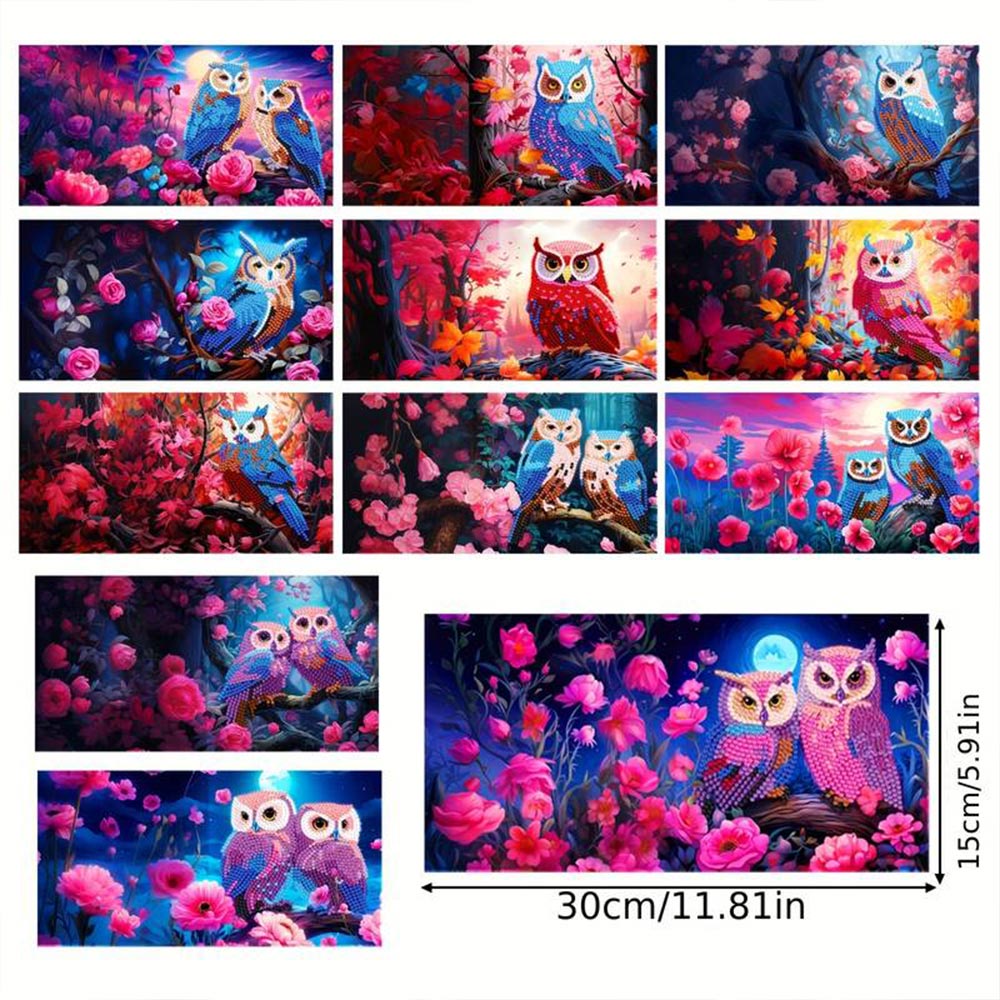 Diamond Painting Grußkarten Eulen 12 Stück, Unique-Diamond