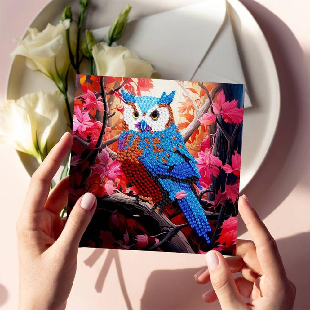 Diamond Painting Grußkarten Eulen 12 Stück, Unique-Diamond