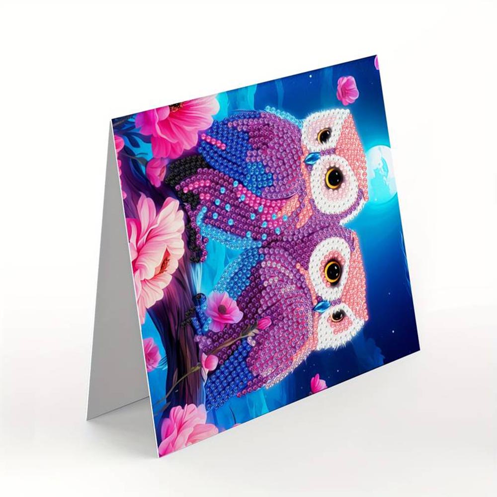 Diamond Painting Grußkarten Eulen 12 Stück, Unique-Diamond