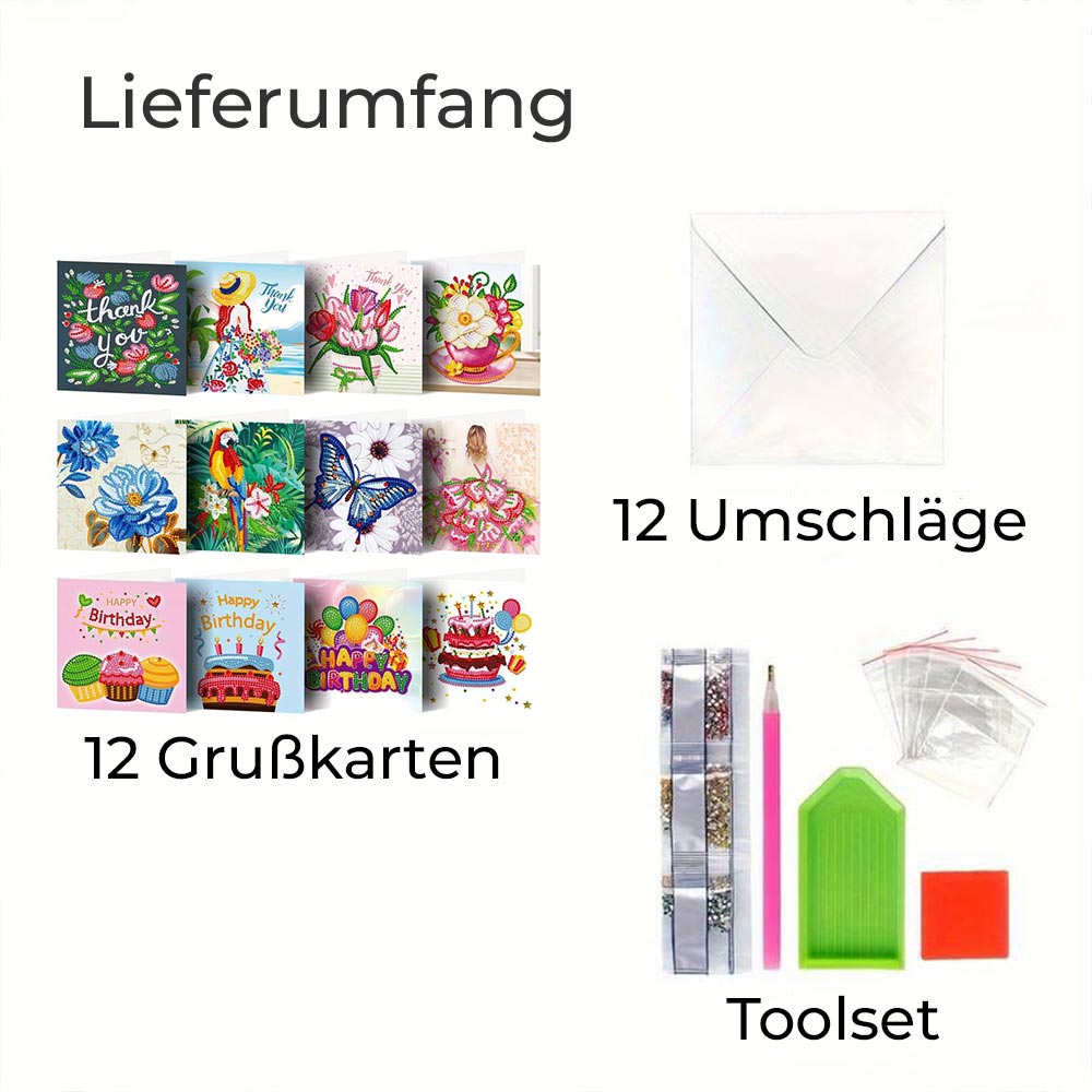 Diamond Painting Grußkarten Thank You 12 Stück, Unique-Diamond