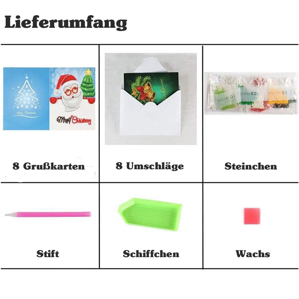 Diamond Painting Grußkarten Weihnachten 8 Stück Set 4, Unique-Diamond