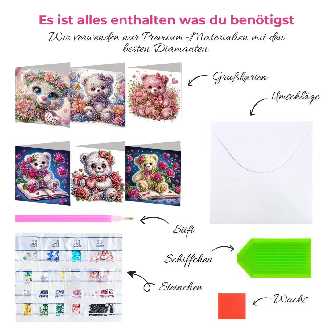 5D Diamond Painting Grußkarten – Liebenswerte Teddybären, Unique-Diamond